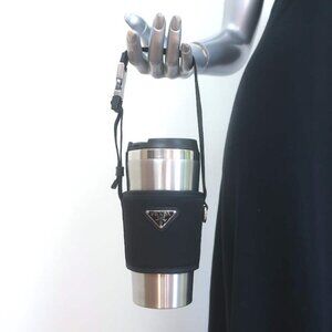 Prada Re-Nylon & Stainless Steel Travel Mug Set Black/Silver 450ml NEW